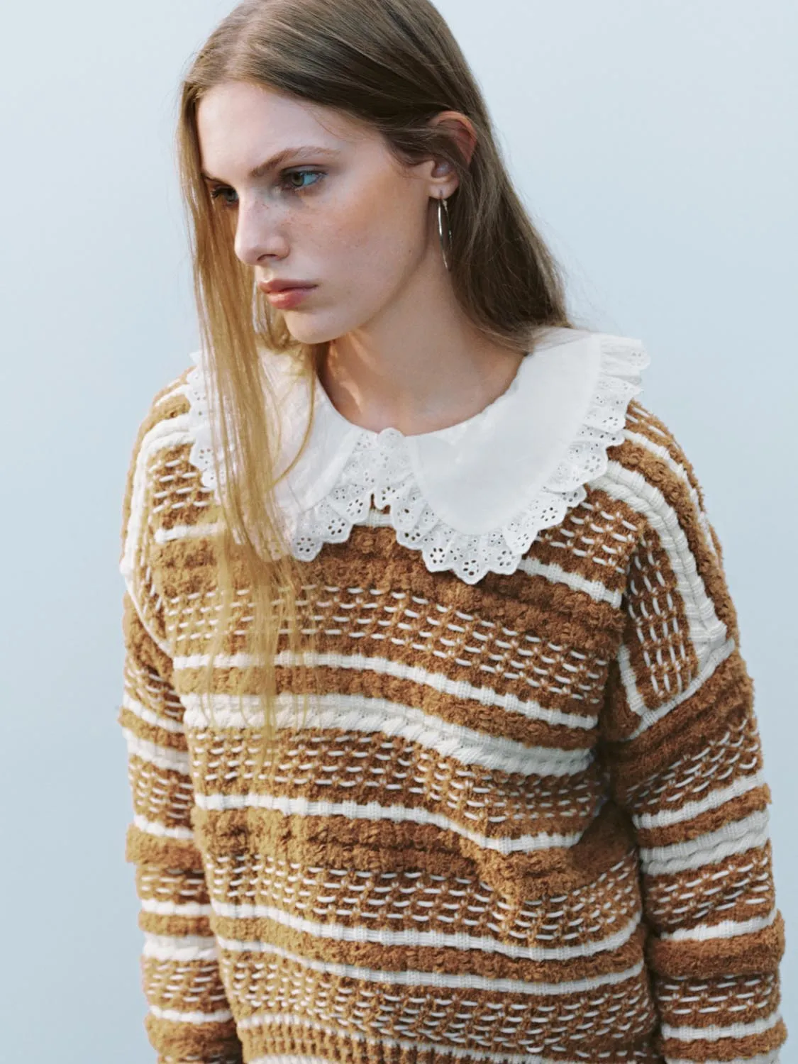 Lace Trim Stripped Knitted T-Shirts sold by Urban Revivo product image thumbnail 2