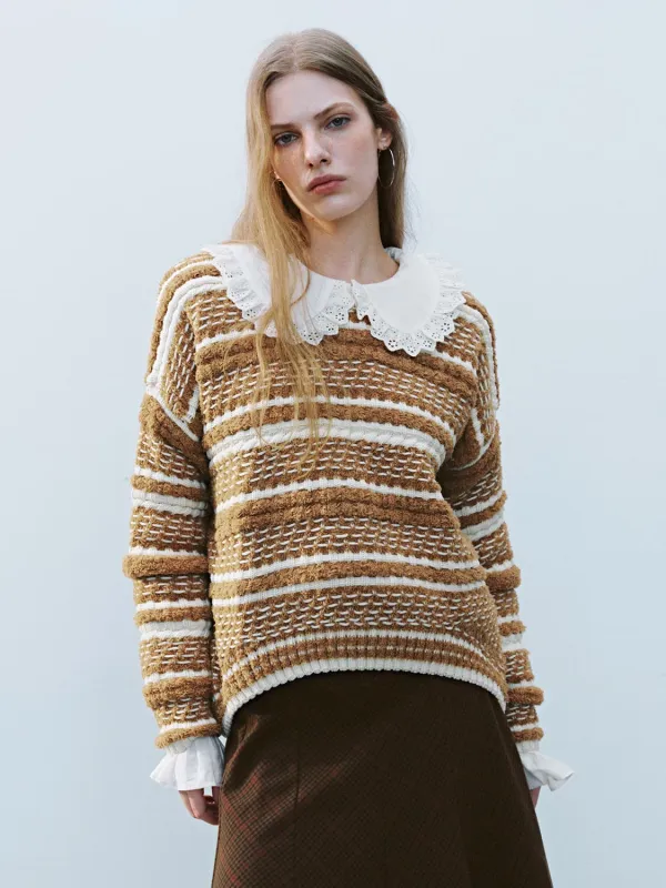 Lace Trim Stripped Knitted T-Shirts sold by Urban Revivo