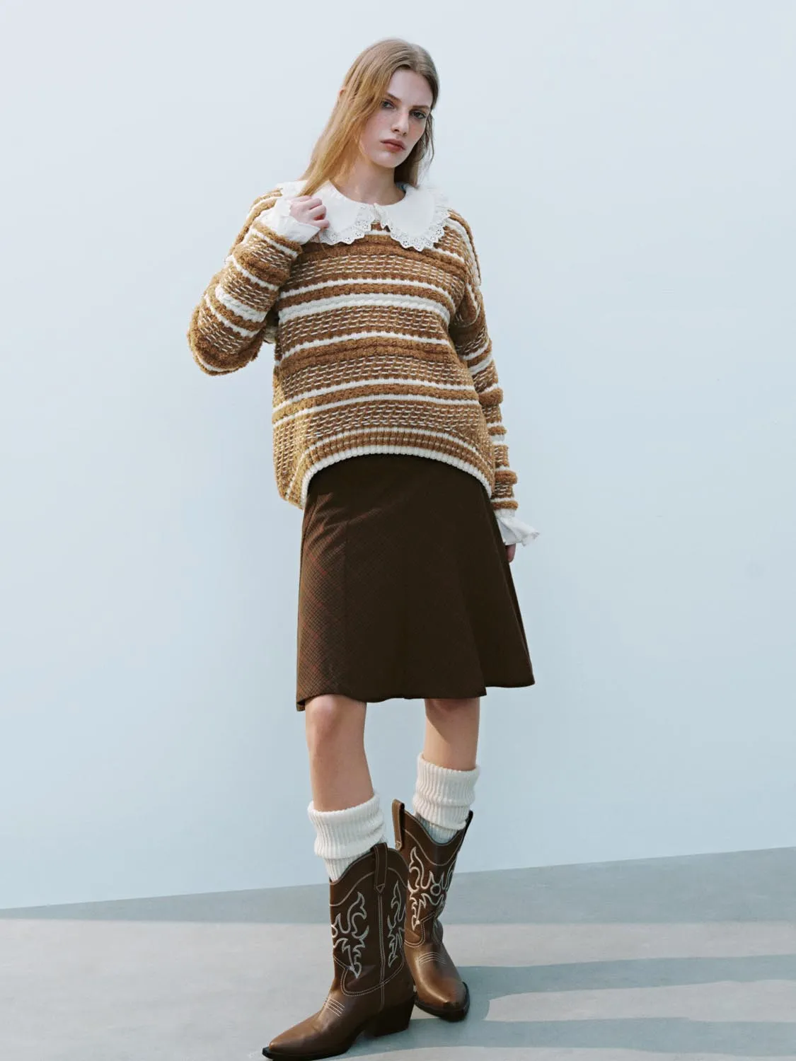 Lace Trim Stripped Knitted T-Shirts sold by Urban Revivo product image thumbnail 4