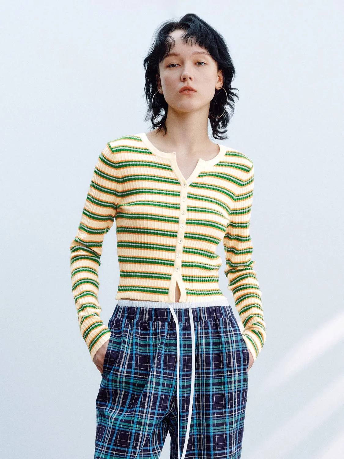 Button Up Stripped Knitted Cardigans sold by Urban Revivo