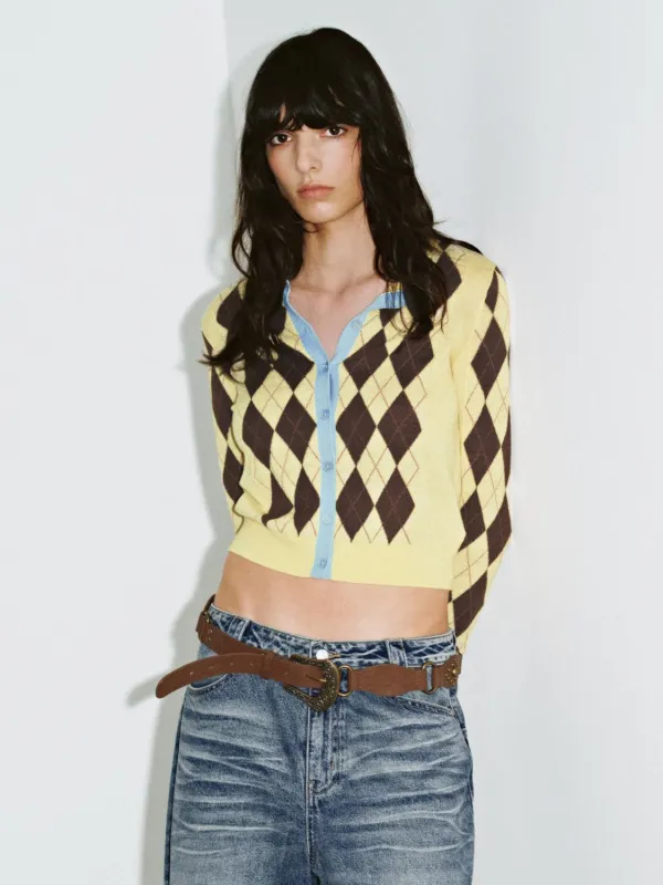 Argyle Button Up Knitted Cardigans sold by Urban Revivo