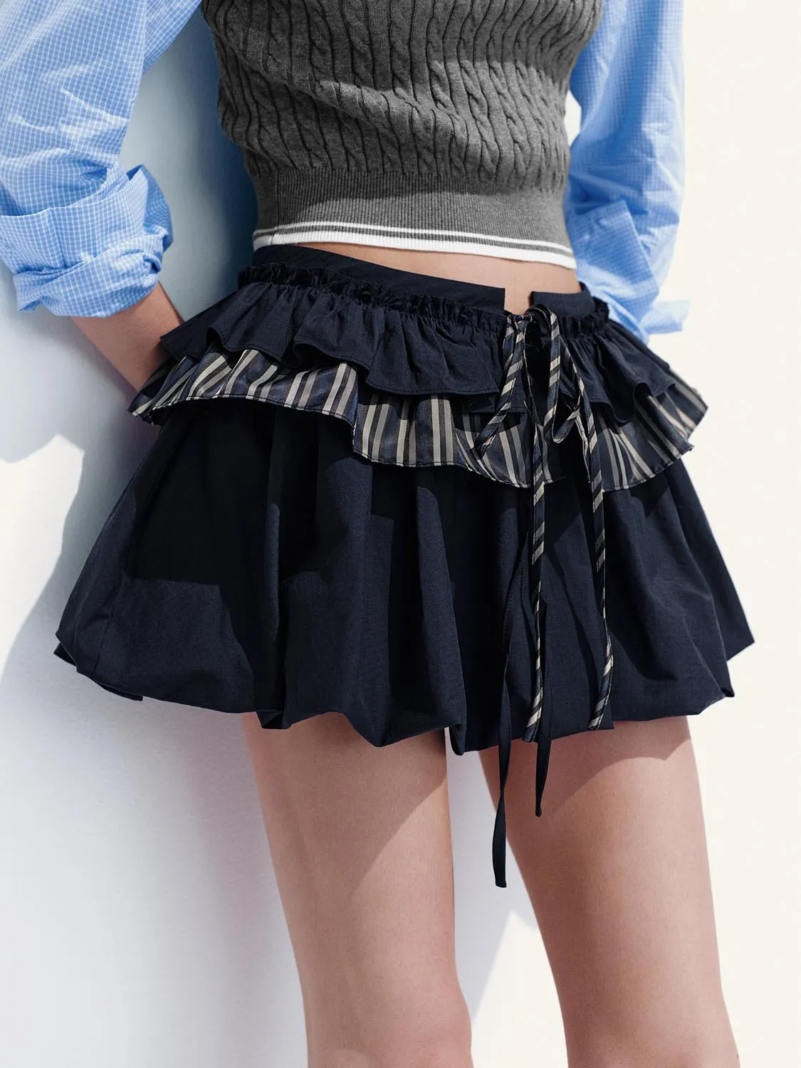 Patchwork Tiered Drawstring A-Line Mini Skirts sold by Urban Revivo product image thumbnail 5