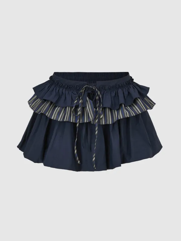 Patchwork Tiered Drawstring A-Line Mini Skirts sold by Urban Revivo