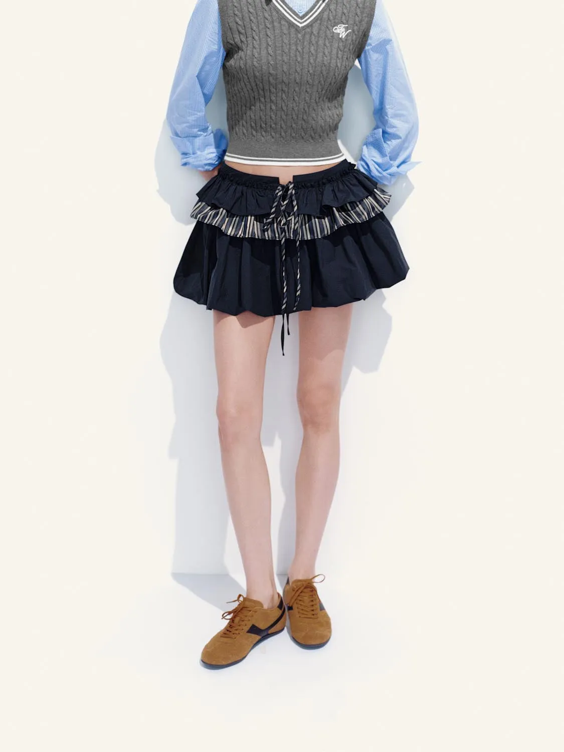 Patchwork Tiered Drawstring A-Line Mini Skirts sold by Urban Revivo product image thumbnail 2