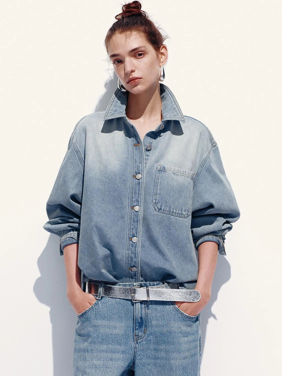 Button-Up Loose Denim Shirts sold by Urban Revivo