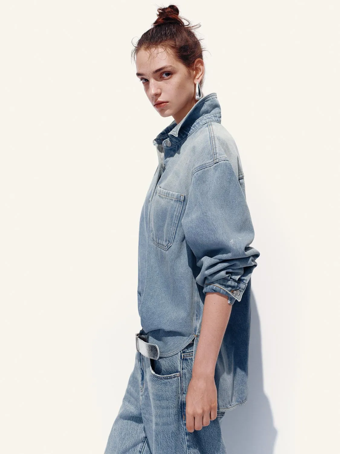 Button-Up Loose Denim Shirts sold by Urban Revivo product image thumbnail 2