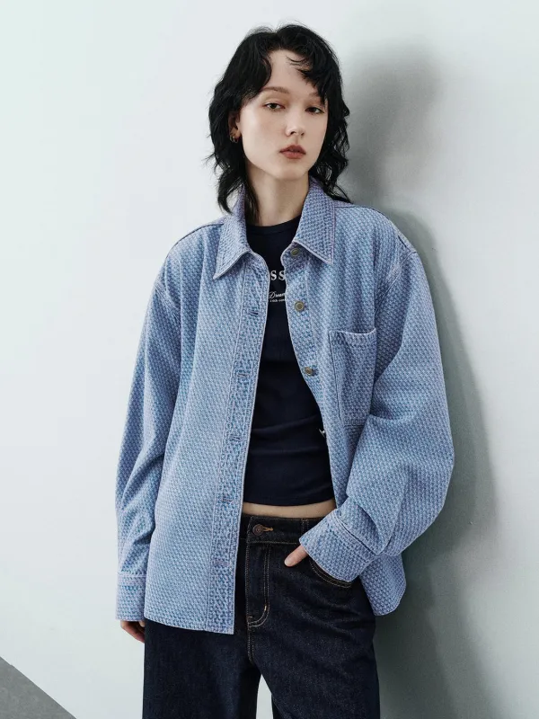Button-Up Thick Loose Denim Shirts sold by Urban Revivo