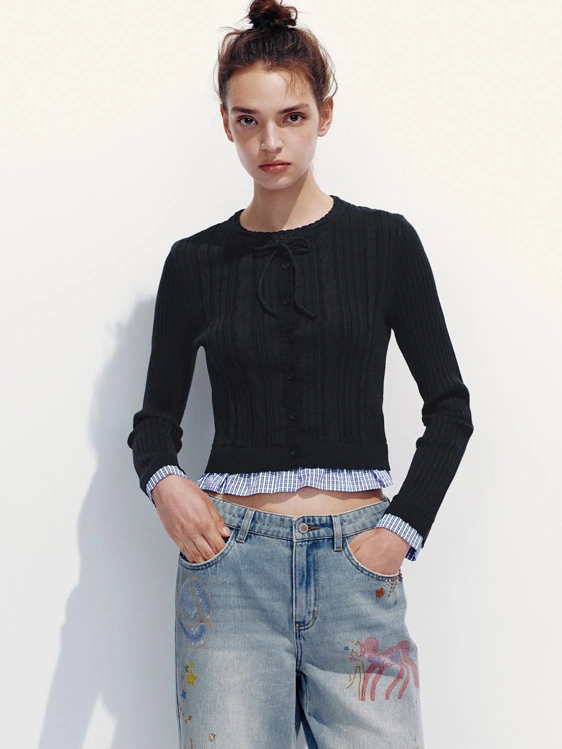 2 In 1 Bow-Collar Knitted Cardigans sold by Urban Revivo