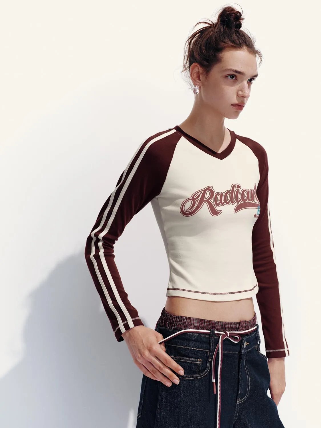 Contrast-Color Letter Long-Sleeve T-Shirts sold by Urban Revivo product image thumbnail 2