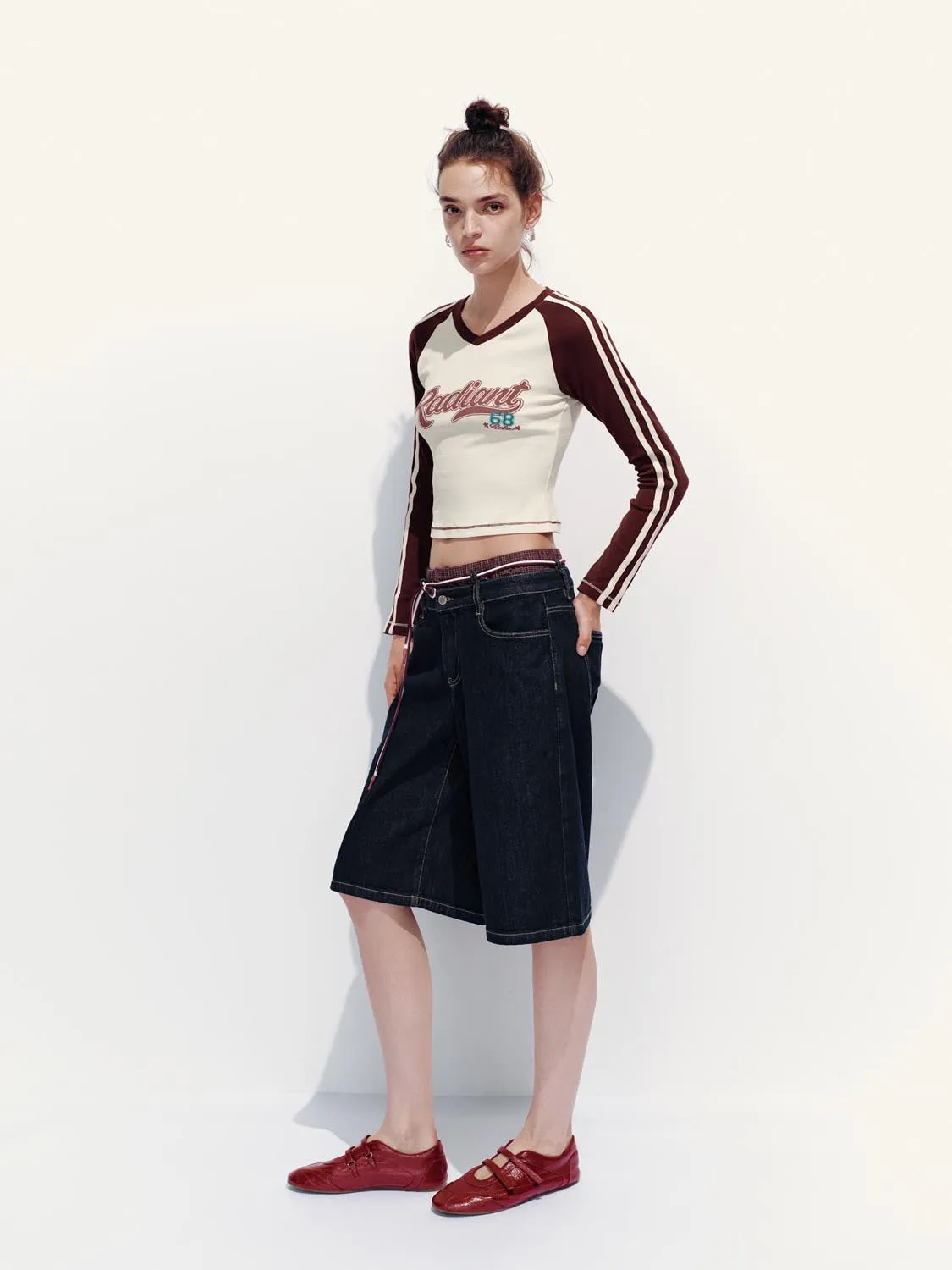 Contrast-Color Letter Long-Sleeve T-Shirts sold by Urban Revivo product image thumbnail 5