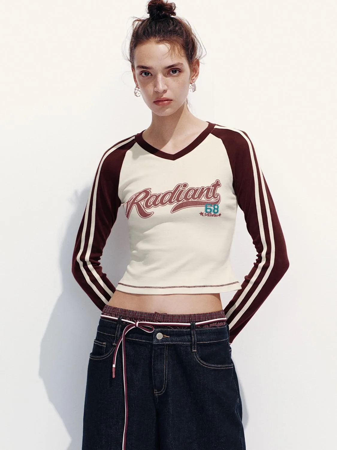 Contrast-Color Letter Long-Sleeve T-Shirts sold by Urban Revivo