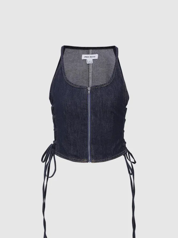 Full Zip Drawstring Denim Top sold by Urban Revivo