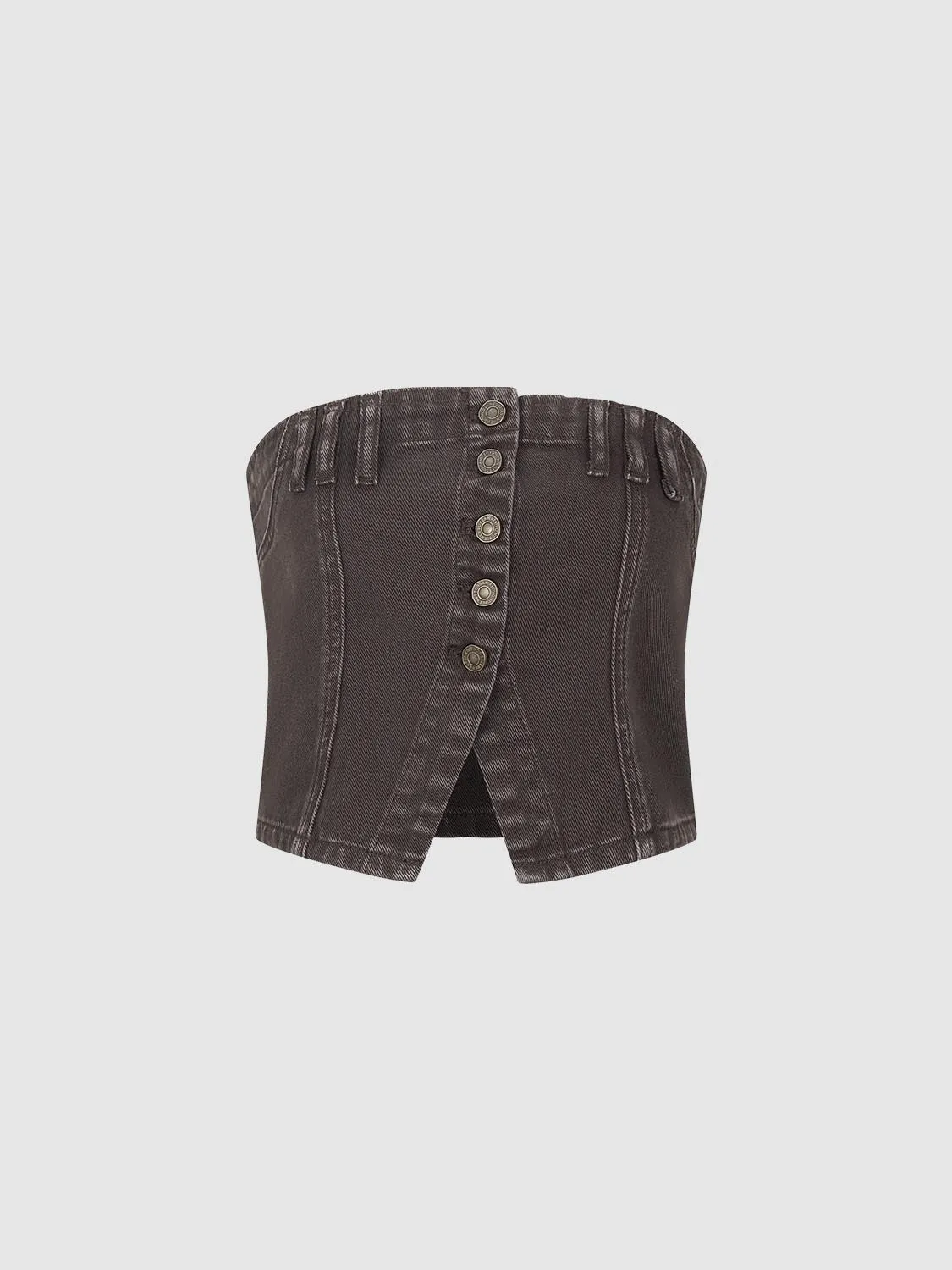 Button Up Sleeveless Cropped Denim Top sold by Urban Revivo product image thumbnail 4