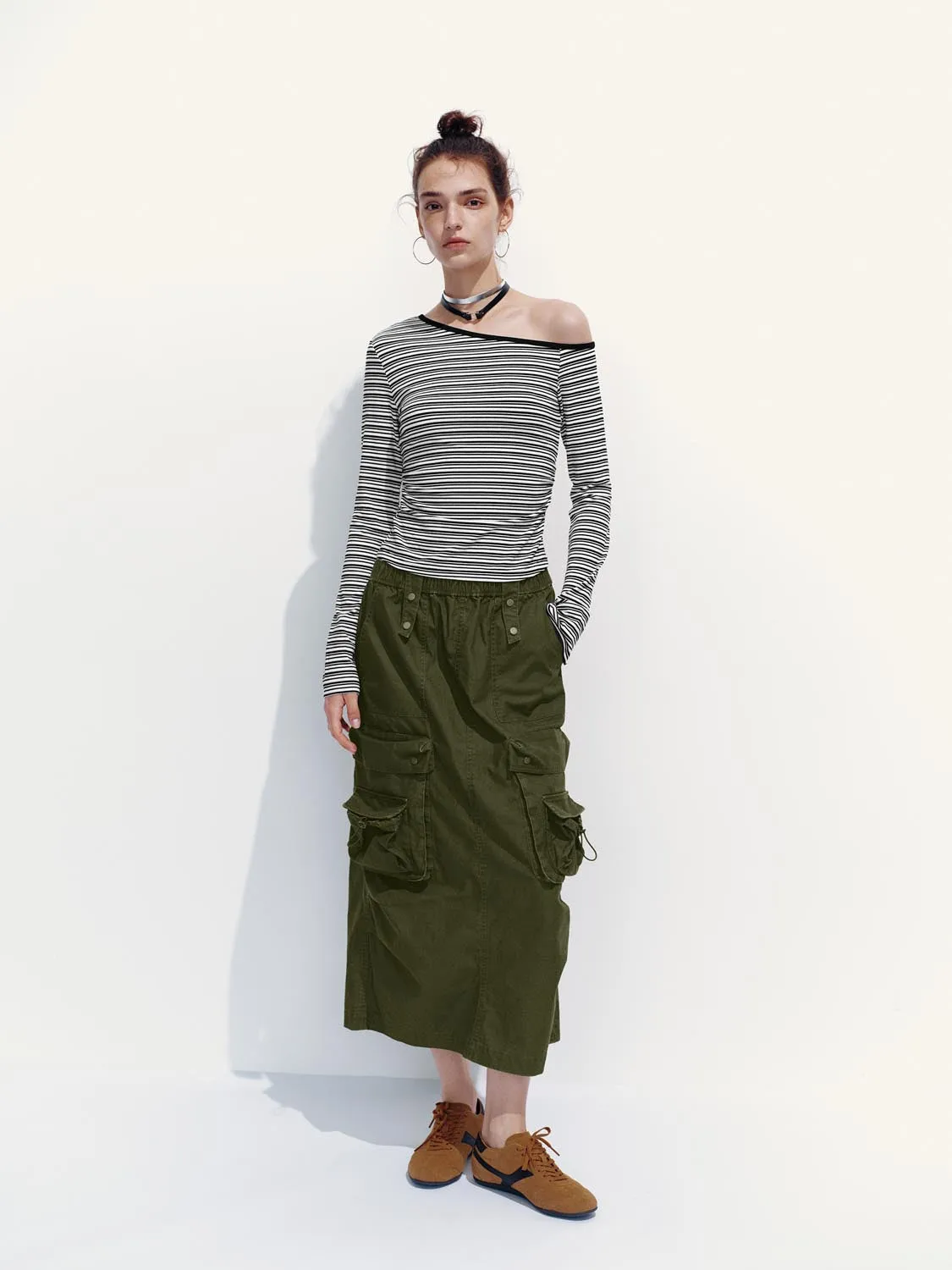 One Shoulder Long Sleeve Stripped T-Shirts sold by Urban Revivo product image thumbnail 4