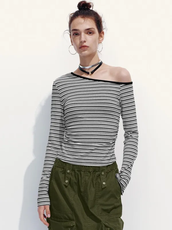One Shoulder Long Sleeve Stripped T-Shirts sold by Urban Revivo