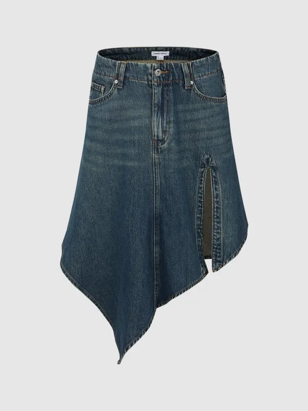 Asymmetric Denim A-Line Midi Skirts sold by Urban Revivo
