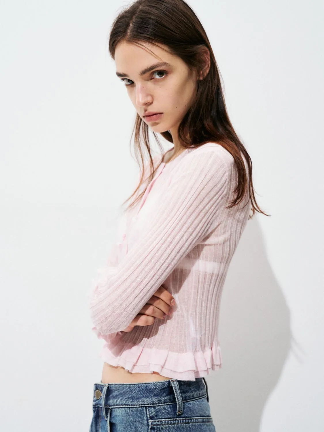 Ruffled Button Up Knitted Cardigans sold by Urban Revivo product image thumbnail 2