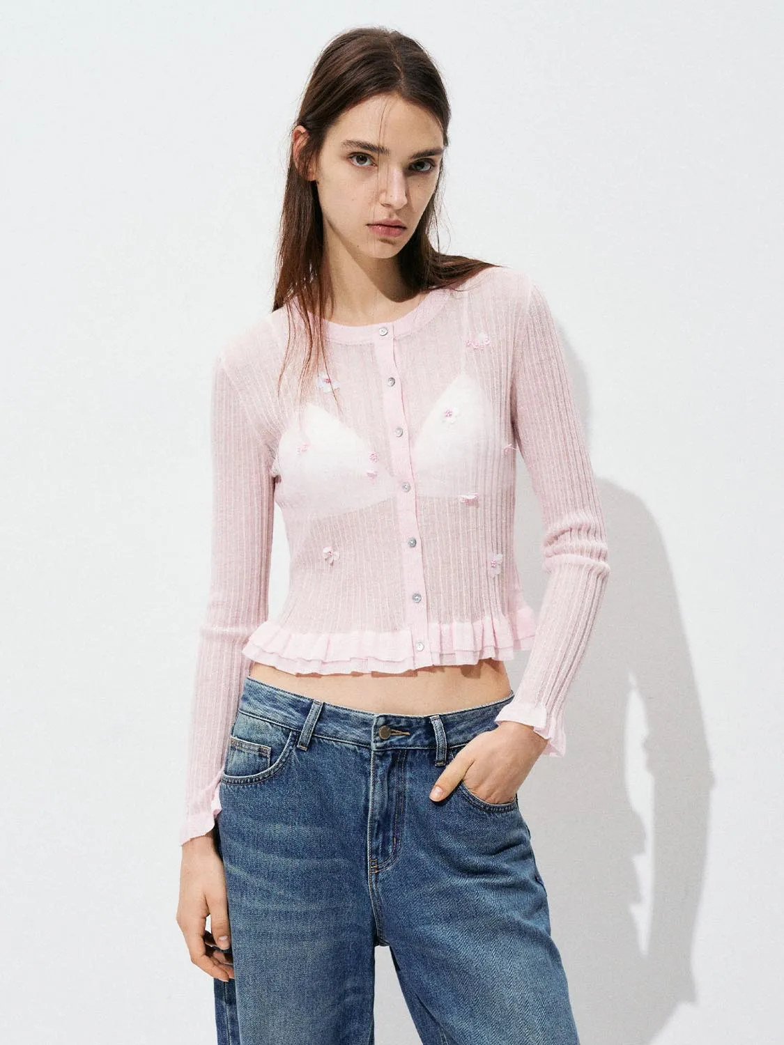 Ruffled Button Up Knitted Cardigans sold by Urban Revivo