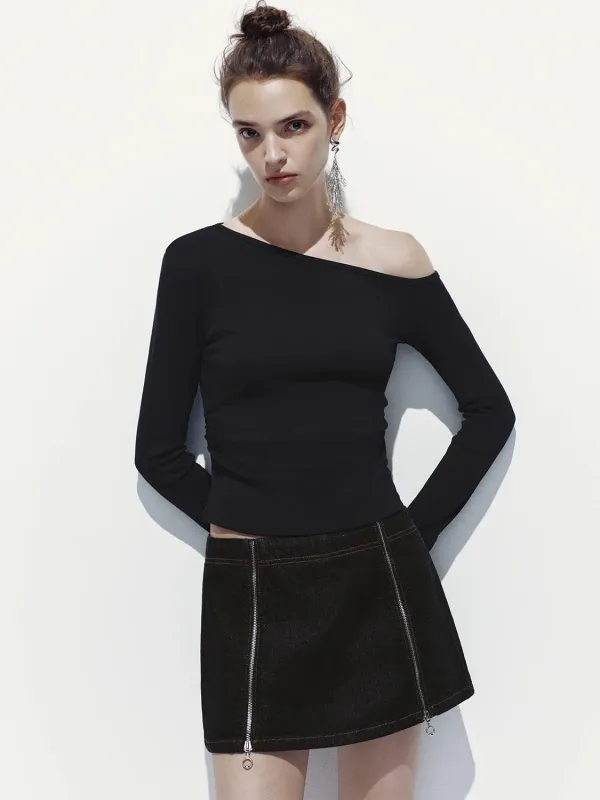 One Shoulder Ruched Long Sleeve T-Shirts sold by Urban Revivo