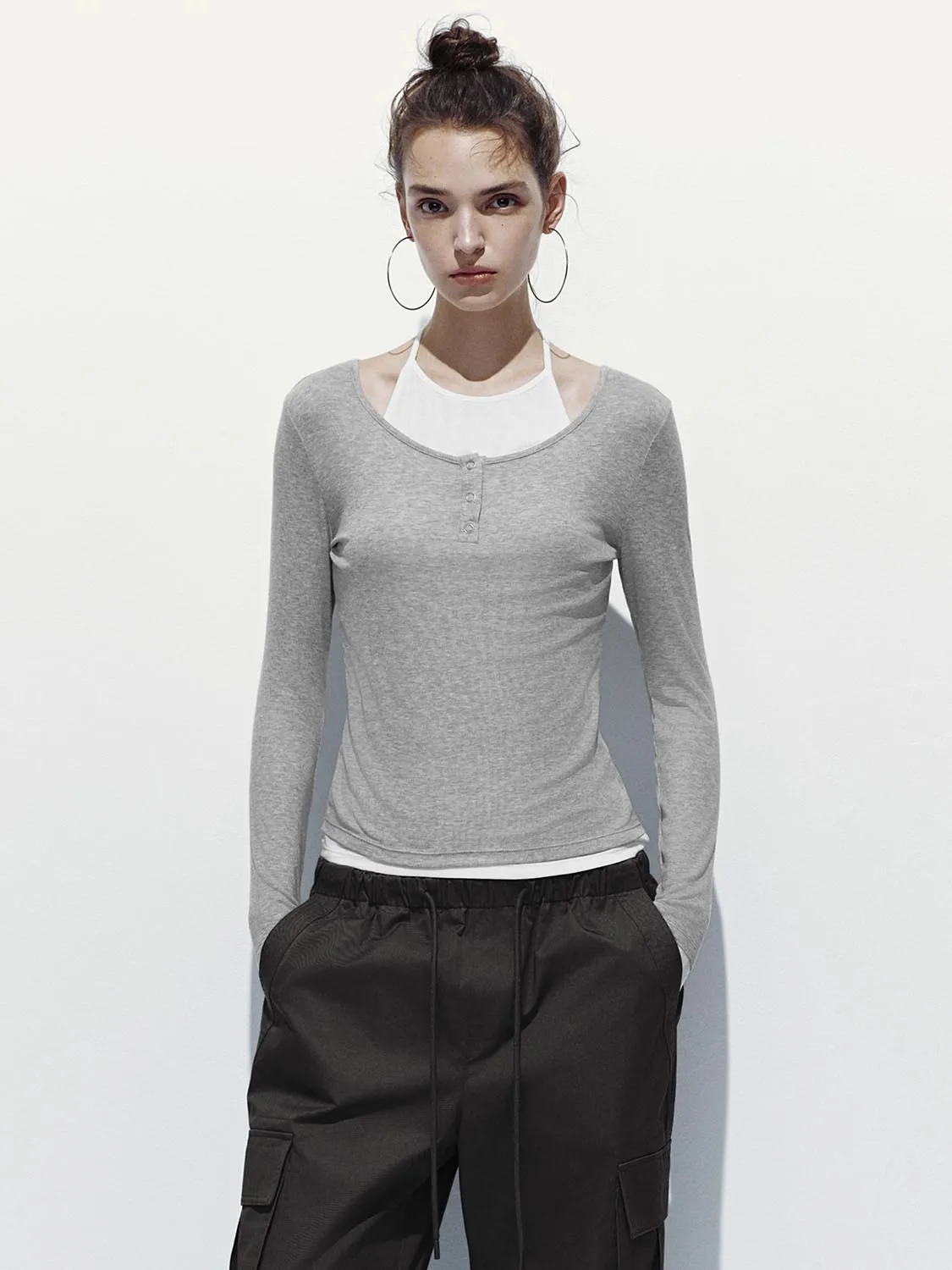 Button Top Long Sleeve T-Shirts sold by Urban Revivo