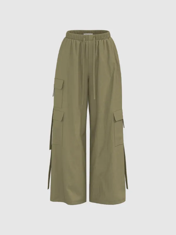Flap Pockets Wide-Leg Cargo Pants sold by Urban Revivo