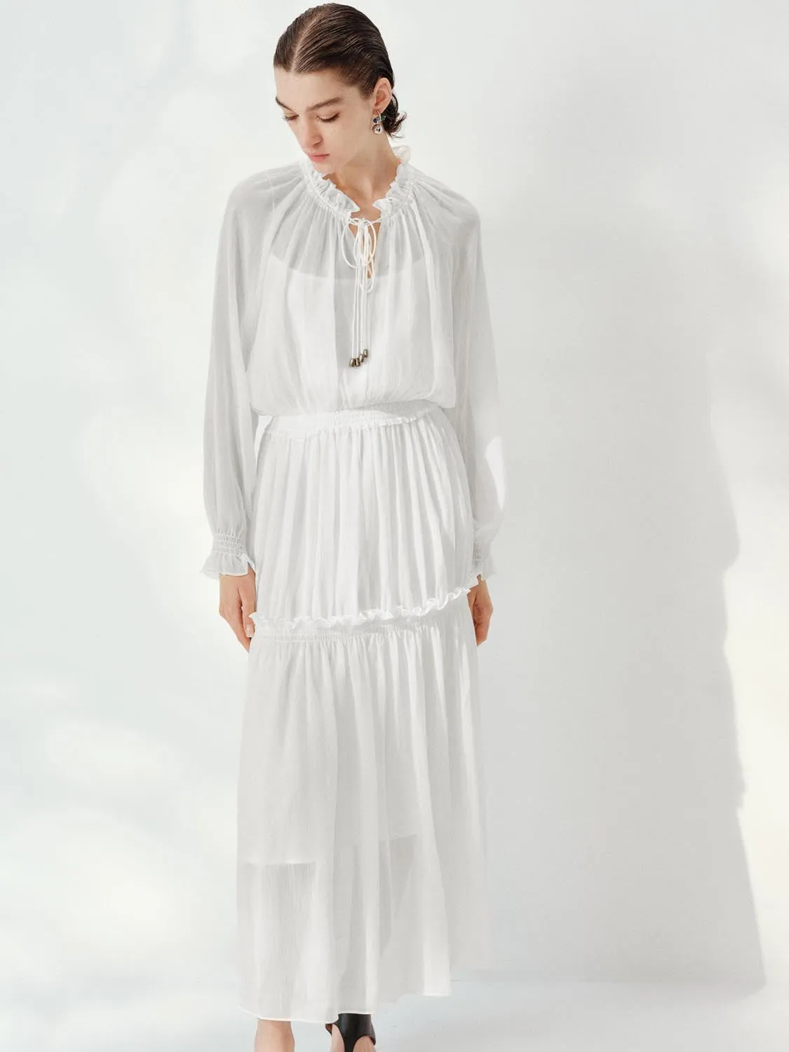 Tiered Ruffle-Trimmed Maxi Dresses sold by Urban Revivo product image thumbnail 4