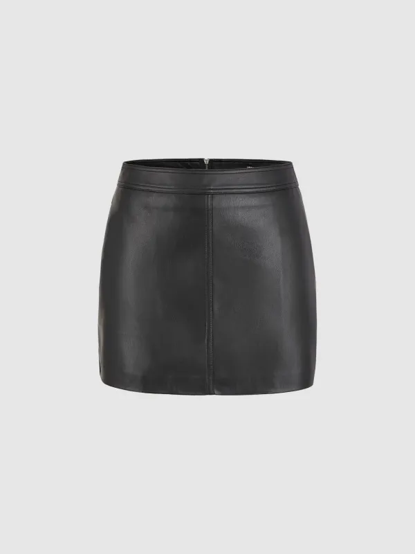 Faux Leather A-Line Mini Skirts sold by Urban Revivo