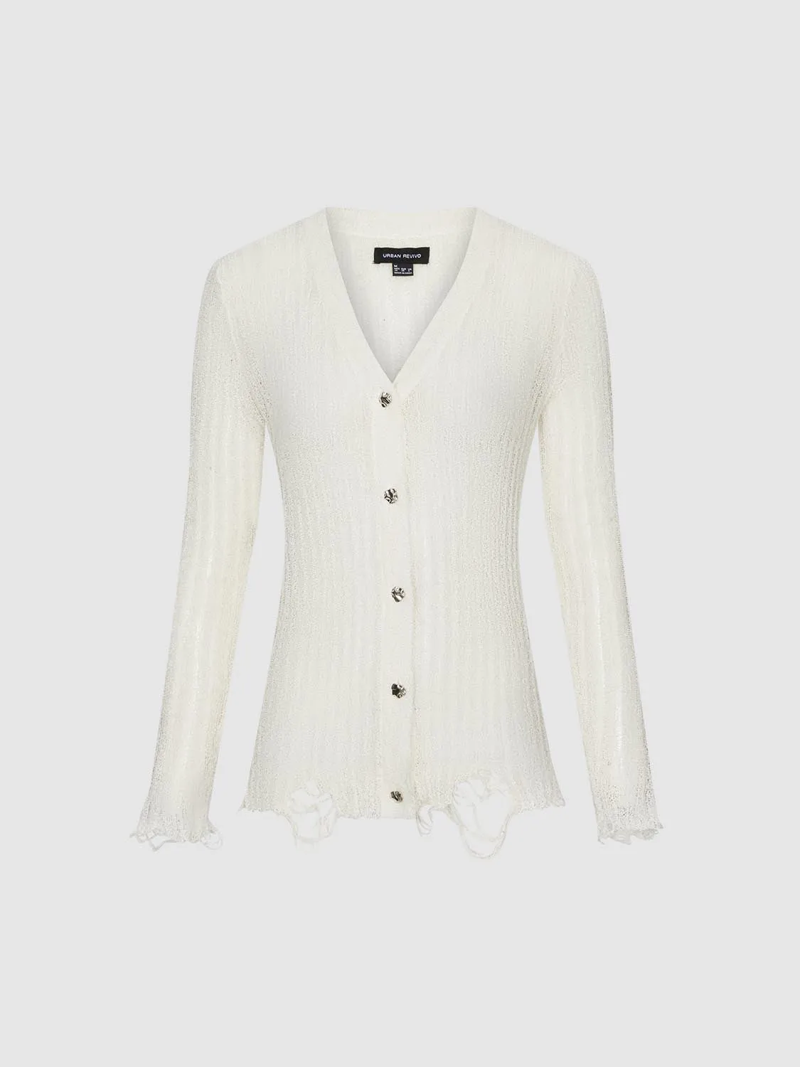 Ripped Hem V-Neck Knitted Cardigans sold by Urban Revivo product image thumbnail 4