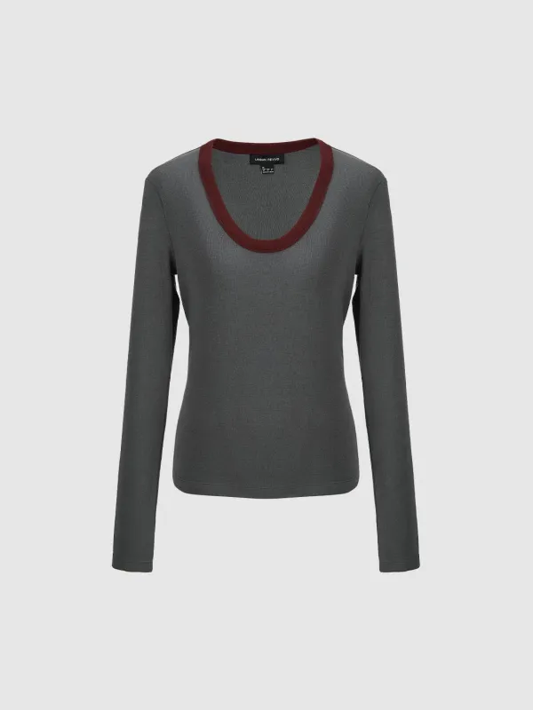 Scoop Neck Long Sleeve T-Shirts sold by Urban Revivo