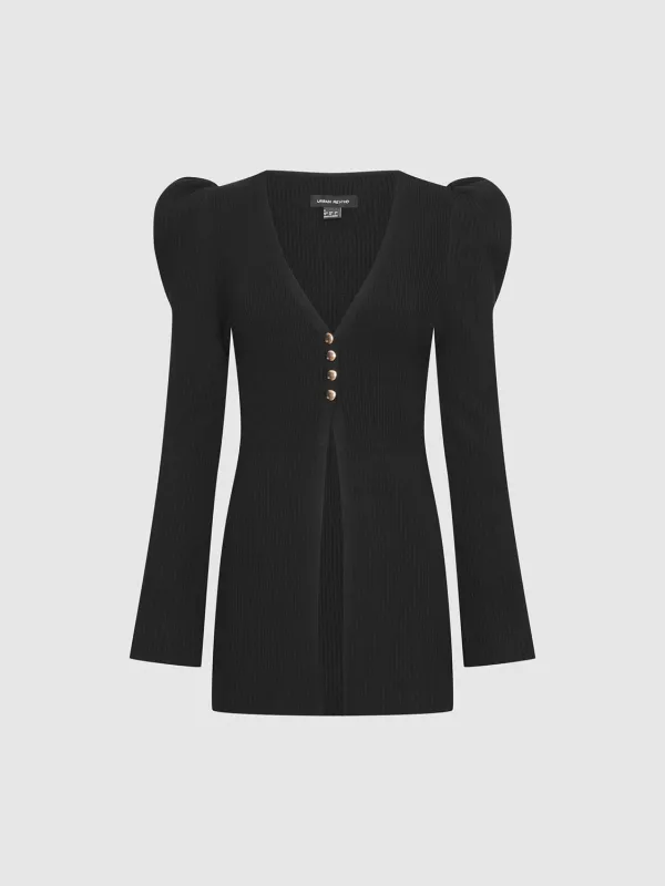 Puff Shoulder Tailored Knitted Cardigan sold by Urban Revivo