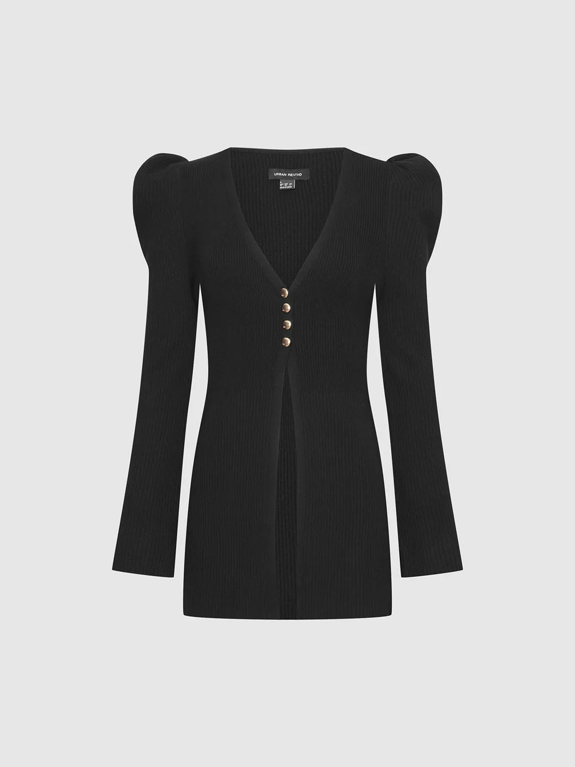 Puff Shoulder Tailored Knitted Cardigan sold by Urban Revivo