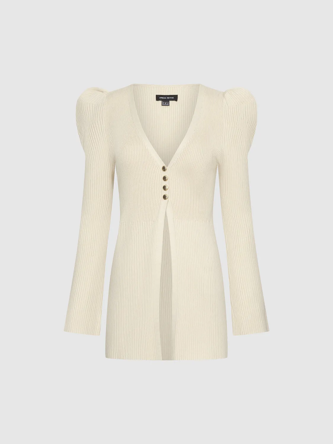 Puff Shoulder Tailored Knitted Cardigan sold by Urban Revivo product image thumbnail 4