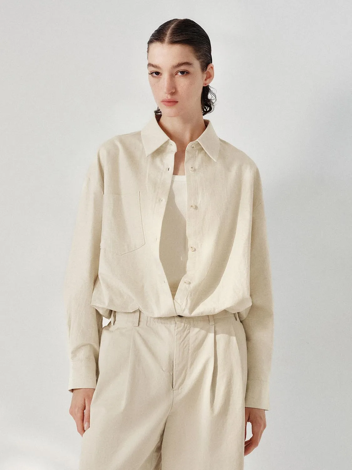 Solid Button-Up Loose Denim Shirts sold by Urban Revivo