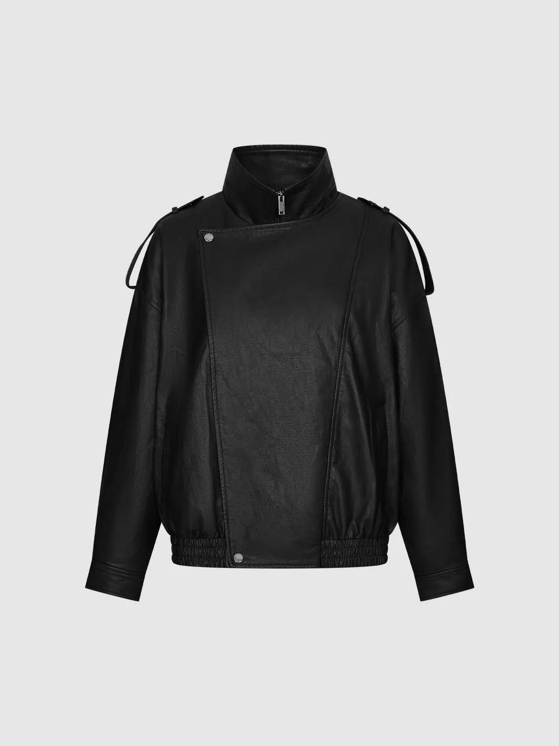 Tie Asymmetric Faux Leather Bomber Jackets sold by Urban Revivo product image thumbnail 4