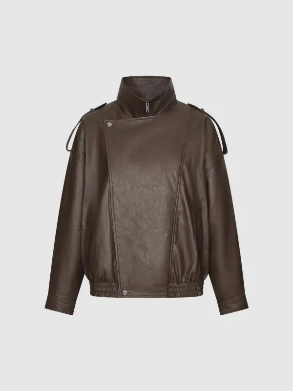 Tie Asymmetric Faux Leather Bomber Jackets sold by Urban Revivo