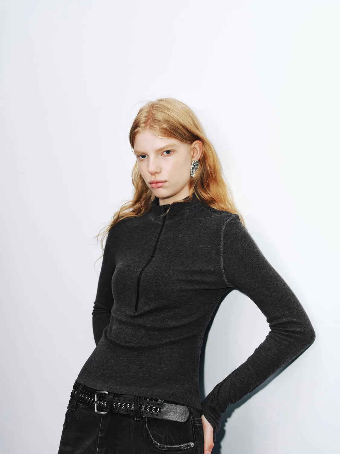 Half Zip Long Sleeve T-Shirts sold by Urban Revivo product image thumbnail 2