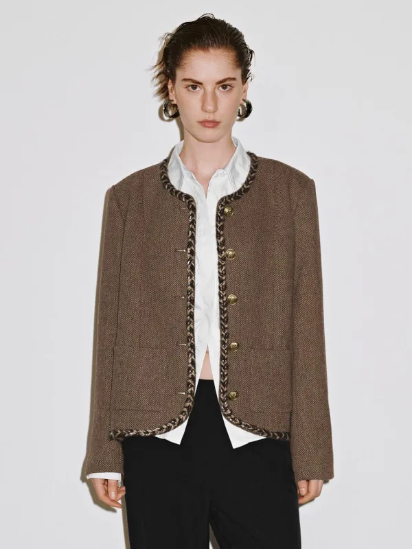 Leopard Décor Tweed Wool Blend Jackets sold by Urban Revivo