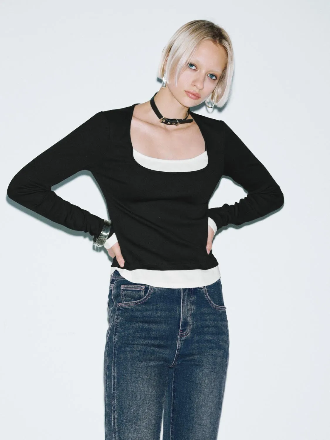 Scoop Neck Long Sleeve T-Shirts sold by Urban Revivo