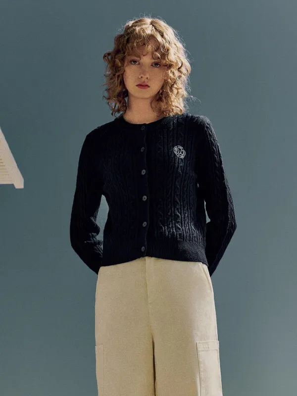 Embroidered Cable Knitted Cardigan sold by Urban Revivo
