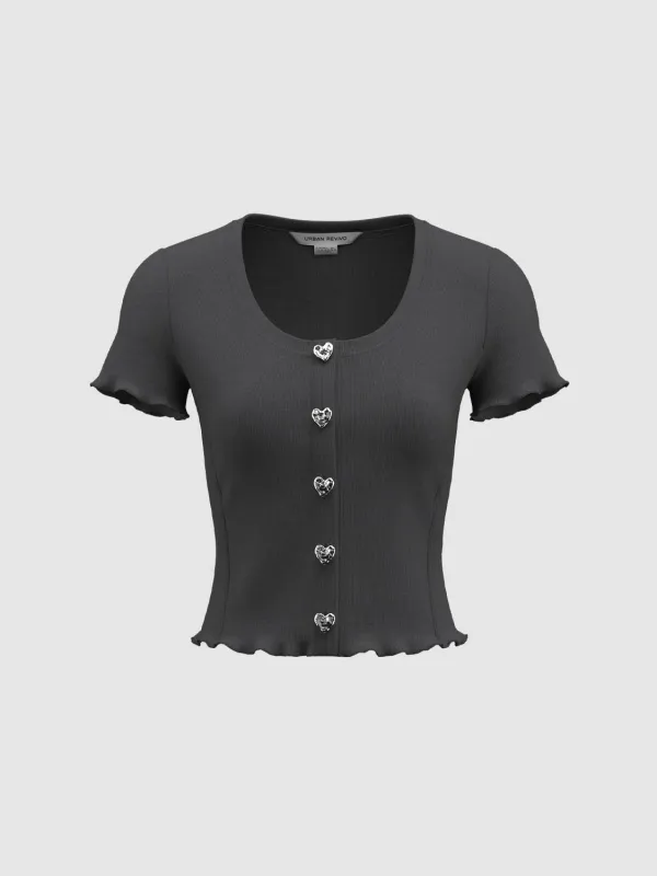 Button Decor Frill T-Shirts sold by Urban Revivo
