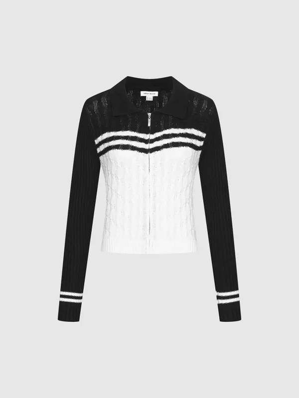 Striped Collared Knitted Cardigan sold by Urban Revivo