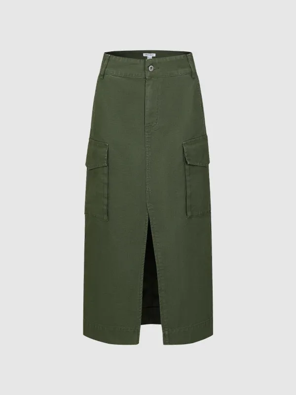 Front Slit Denim Midi Skirts sold by Urban Revivo