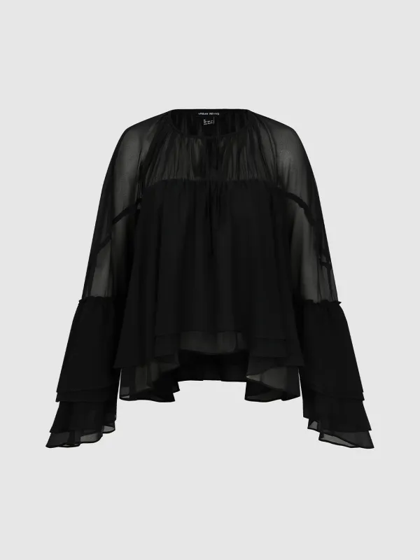Flare Sleeve Sheer Overhead Shirt sold by Urban Revivo