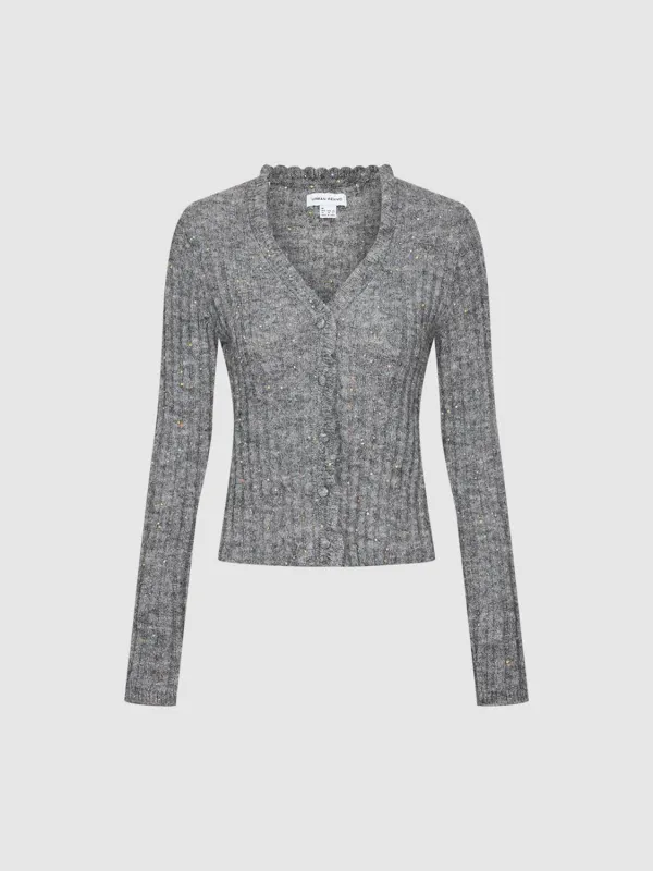 Ruffle Hem V-Neck Knitted Cardigans sold by Urban Revivo