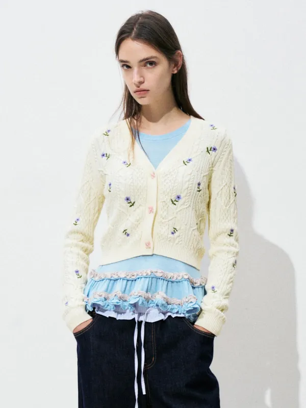 Floral Embroidered Cable Knit Cardigans sold by Urban Revivo