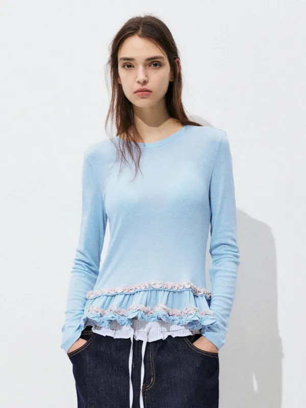 Ruffle Hem Long Sleeve T-Shirts sold by Urban Revivo