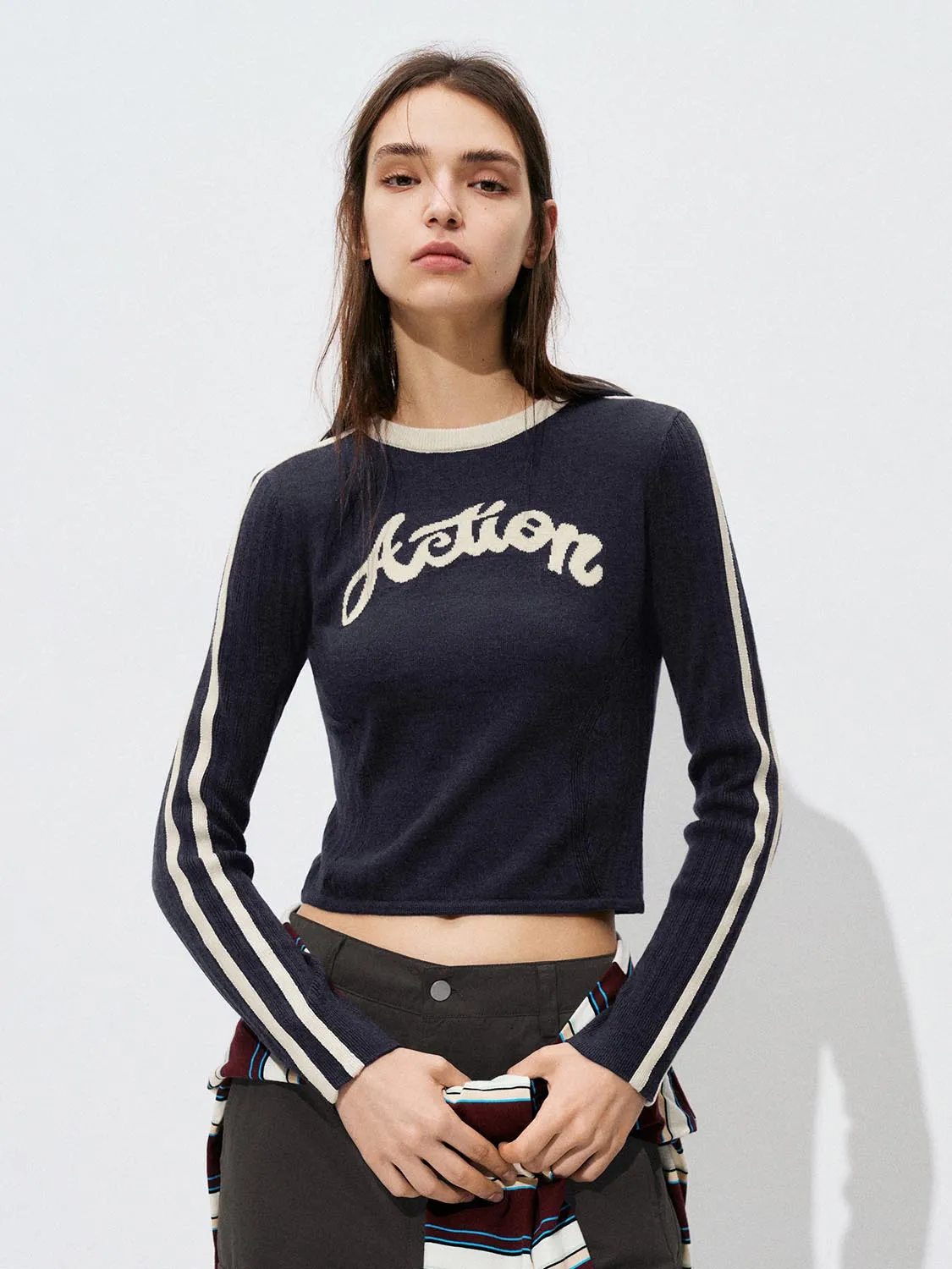 Contrast Long Sleeve Knitted T-Shirts sold by Urban Revivo