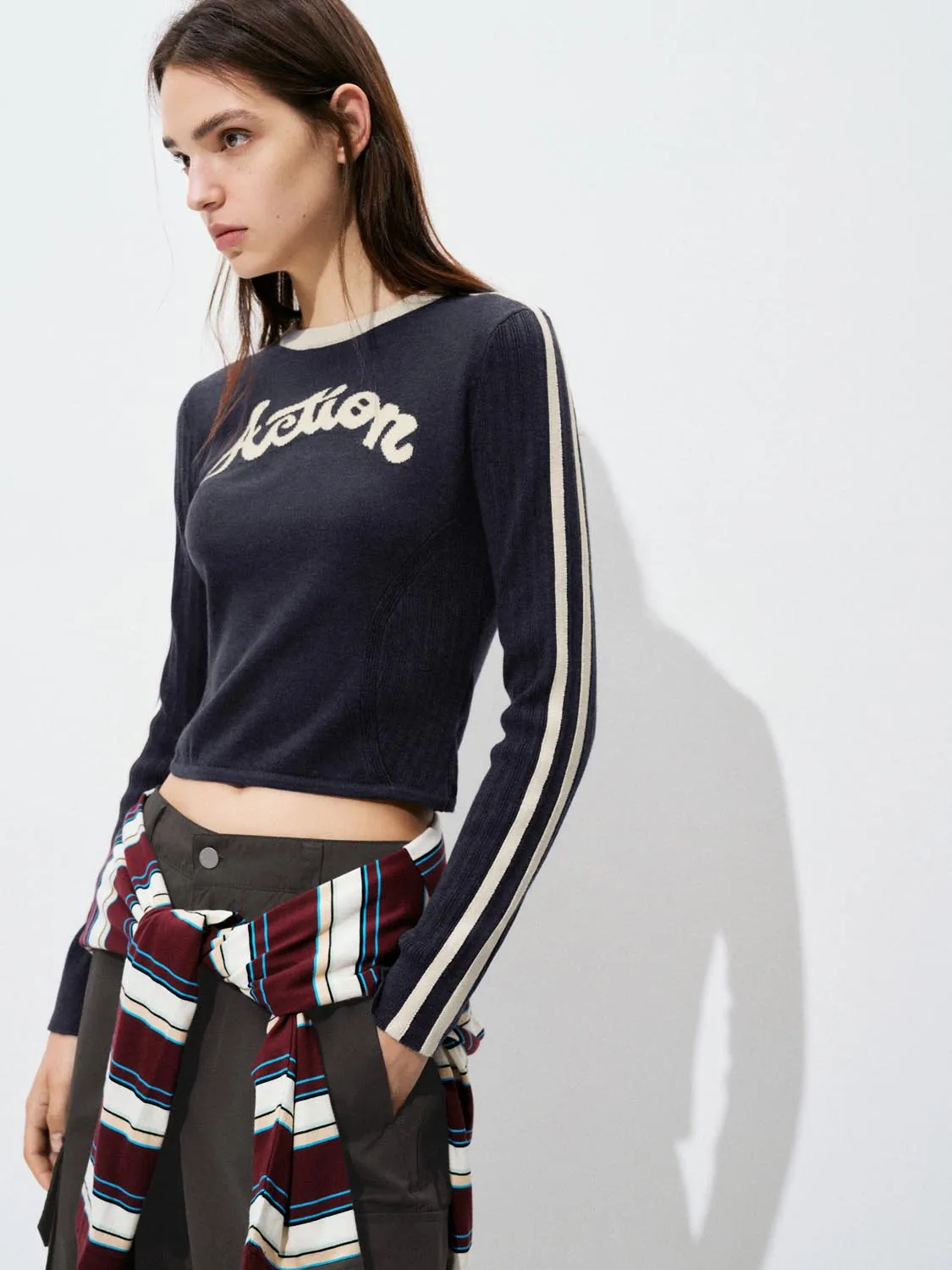 Contrast Long Sleeve Knitted T-Shirts sold by Urban Revivo product image thumbnail 2