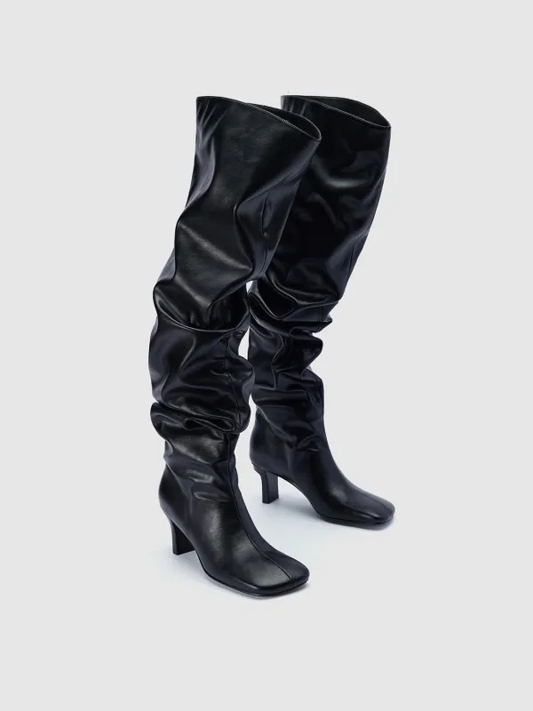 Kitten Heeled Crinkle Knee High Boots sold by Urban Revivo