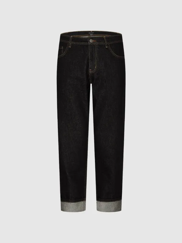 Cuffed Straight Leg Jeans sold by Urban Revivo